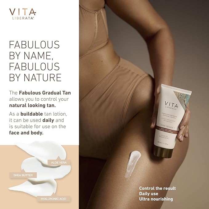 VITA LIBERATA Fabulous Gradual Tanning Lotion - Buildable Formula, Sun-Kissed Tan, Untinted For Minimal Transfer, Lasting Finish, Formulated with Hyaluronic Acid, 3.38 lf.oz-Velvo Beauty