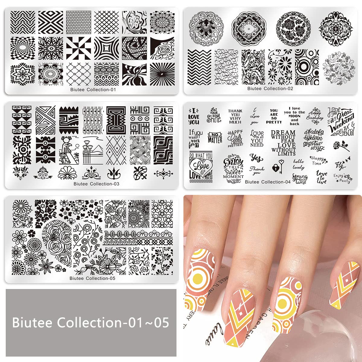 Biutee 19pcs Nail Stamp Plates set 15 plate 1Stamper 2Scraper 1storage bag Nails Art Stamping Plate Scraper Stamper Set Leaves Flowers Animal Nail plate Template Image Plate-Velvo Beauty