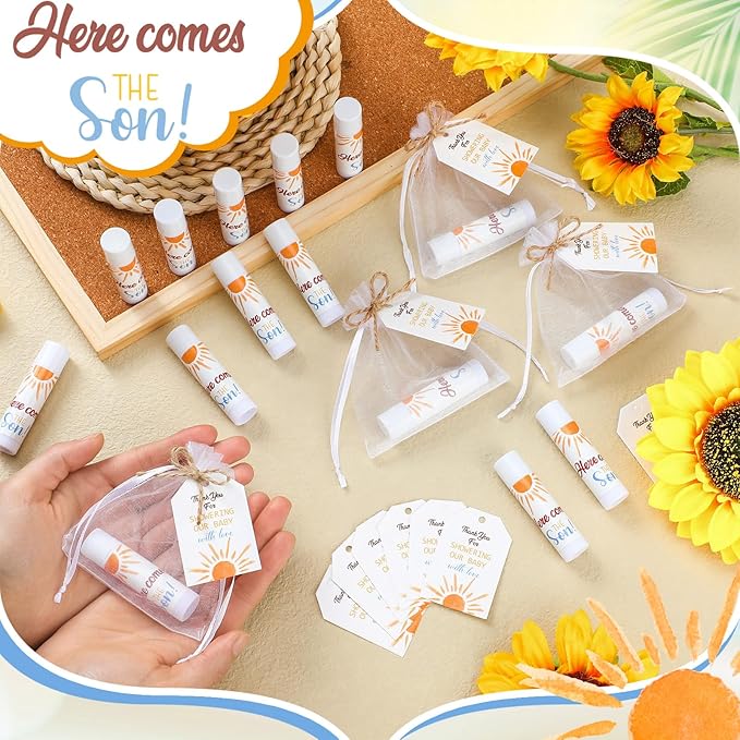 Dunzy 50 Pack Here Comes the Son Baby Shower Party Gifts Lip Balms Favors Bulk for Guests Boys Girls Gender Reveal Favors Baby Shower Game Prizes Souvenirs Goodie Bags Stuffers Thank You Gifts-Velvo Beauty