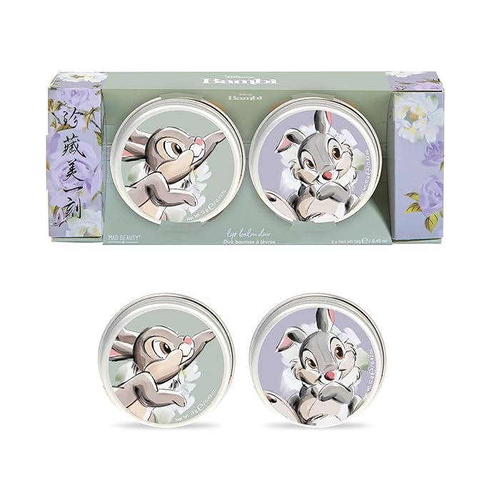 MAD BEAUTY Disney Beauty of Bambi Thumper Lip Balm Duo, Coconut & Vanilla Lip Balms, Hydrate, Soften, Moisturize, Scented, Fragranced-Velvo Beauty