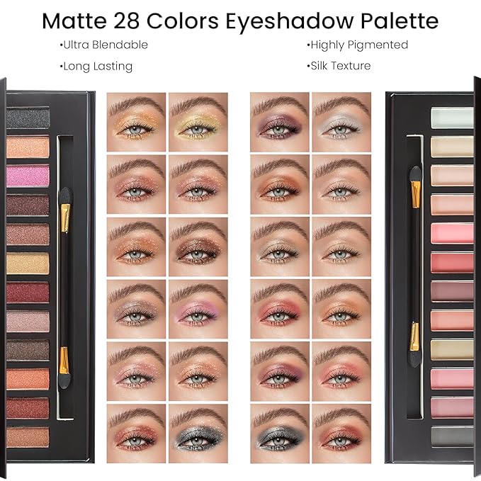 Makeup Kit for Women Full Kit, Travel Makeup Kit for, Makeup Present Set for Teens Girls Beginners Professionals, Makeup Bundle Include 2 Matte & Glitter Eyeshadow Palettes, Lip Gloss Set-Velvo Beauty