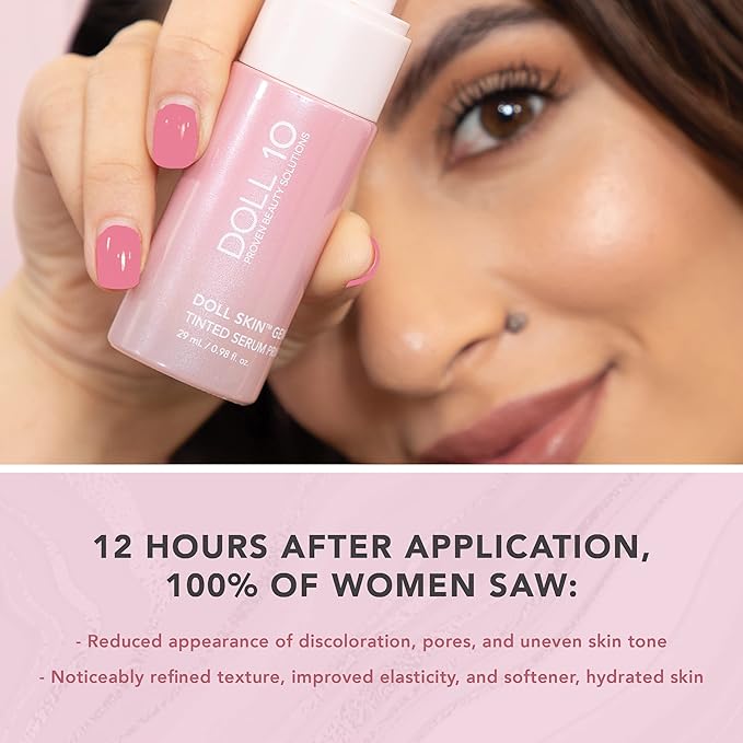 Doll 10 - Doll Skin Tinted Serum Primer - Blurs Color, Texture & Pores - Improves Skin While Wearing - Good for All Skin Types - Oil Free, Vegan, Cruelty Free & No Parabens (Light-Medium, 1 oz)-Velvo Beauty