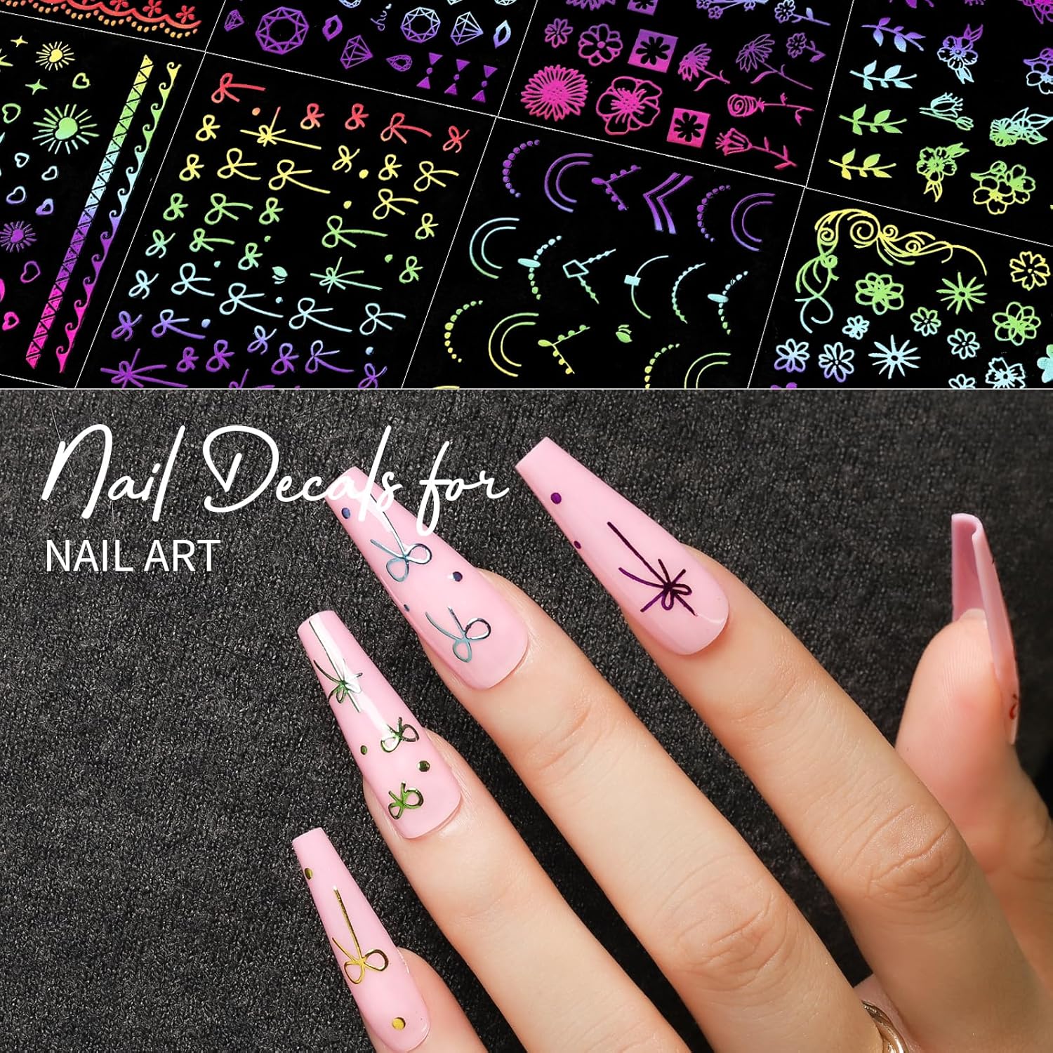 Teenitor 50 Sheets Nail Art Stickers, Rainbow Nail Stickers for Nail Art Nail Decals for Kids, Women, Fingernail in Halloween Christmas, Nail Supplies-Velvo Beauty