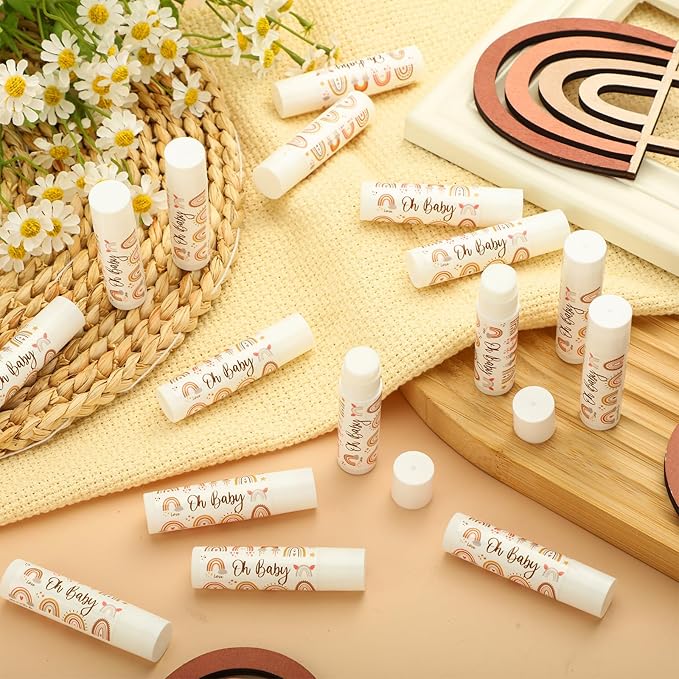 Dunzy 50 Pcs Thank You Gift Lip Balm Bulk Baby Shower Party Favors Bridal Shower Favor Lip Care with Assorted Fruit Flavors Thank You Lipstick for Guest Basket Gift Stuffer (Boho)-Velvo Beauty