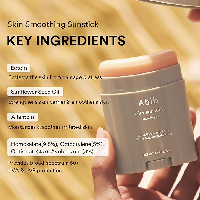 Abib Airy Sunstick Protection Bar Broad Spectrum SPF50+ 0.81 oz / 23 g (Semi-matte) | Korean Suncreen Stick Suncare Sunblock, No Whitecast, Protector Solar Barra, Water resistant-Velvo Beauty