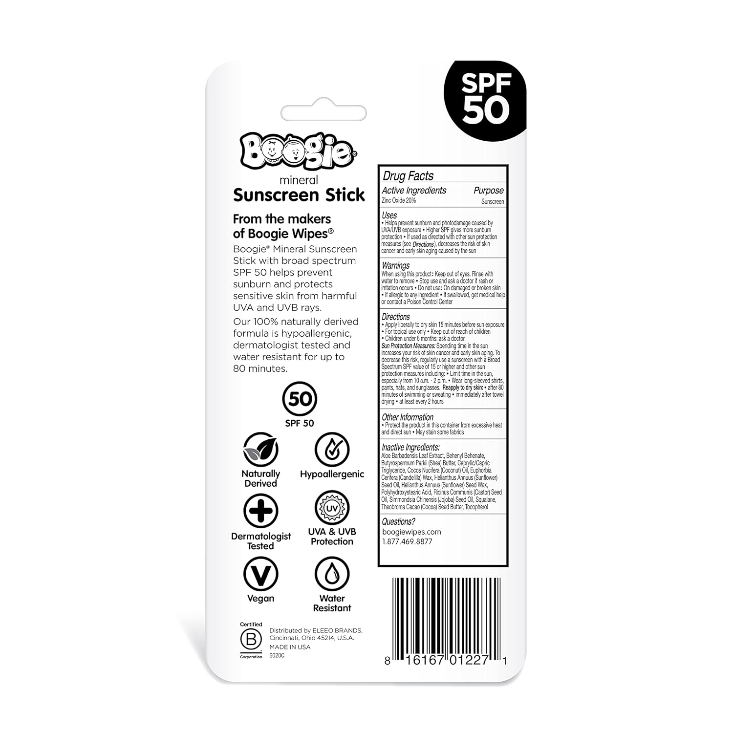 Baby Sunscreen Stick by Boogie Block, Mineral Sunscreen SPF 50, Travel Size Sunblock for Kids, Zinc Oxide, Water Resistant, Vegan, Fragrance Free Pack of 3-Velvo Beauty