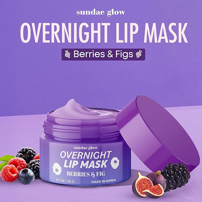 Berries & Fig Lip Mask - Dermatologist Tested, Anti-Aging, Korean Skin Care, Deep Hydration, Overnight Lip Repair - Non- GMO, Vegan, Clean Beauty, 95% Natural, Cruelty-Free - 1 Pack-Velvo Beauty