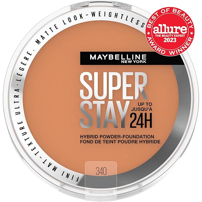 Maybelline Super Stay Up to 24HR Hybrid Powder-Foundation, Medium-to-Full Coverage Makeup, Matte Finish, 340, 1 Count-Velvo Beauty