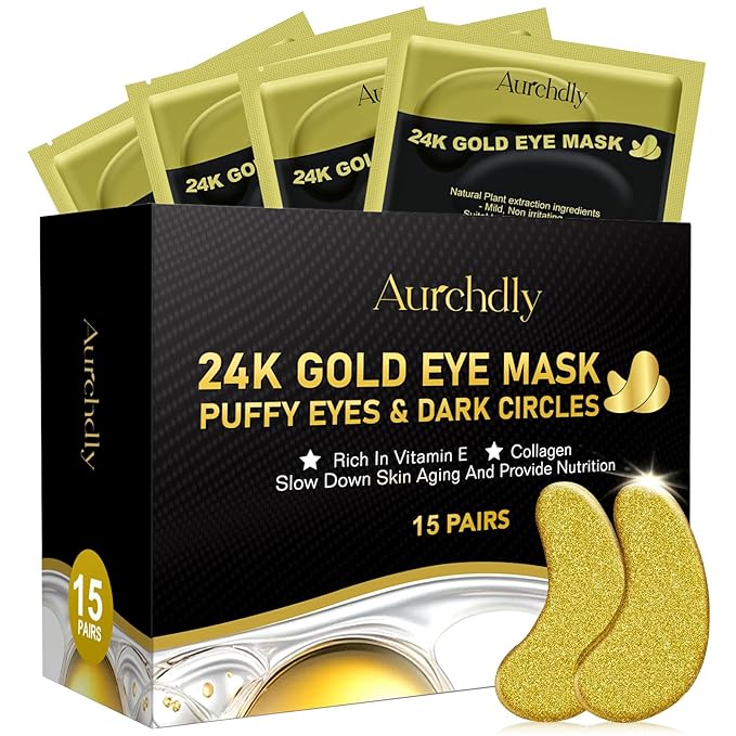 Under Eye Patches(15 Pairs), 24K Gold Eye Mask for Dark Circles, Puffy Eyes and Wrinkles, with Hyaluronic Acid & Collagen-Velvo Beauty