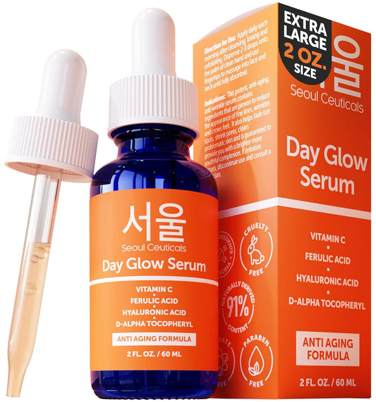 SeoulCeuticals Large 2oz Korean 20% Vitamin C Hyaluronic Acid Serum + CE Ferulic Acid - Potent Anti Aging, Anti Wrinkle K Beauty-Velvo Beauty