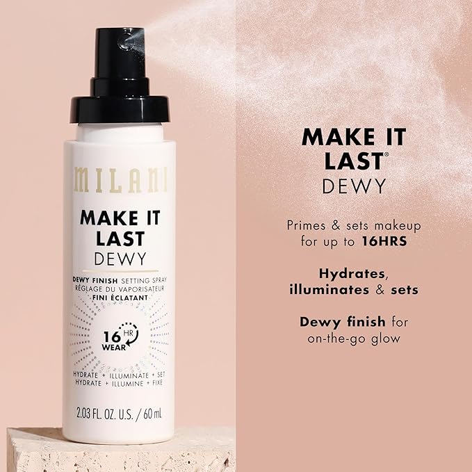 Milani Make It Last Dewy - Dewy Finish Setting Spray - 3 in 1- Hydrate + Illuminate + Set, Makeup Finishing Spray - Makeup Primer & Hydrating Setting Spray - 2 Pack-Velvo Beauty