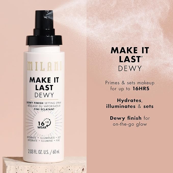 Milani Make It Dewy Setting Spray 3 in 1- Hydrate + Illuminate + Set (2.03 Fl. Oz.) Makeup Finishing Spray - Makeup Primer & Hydrating Setting Spray-Velvo Beauty