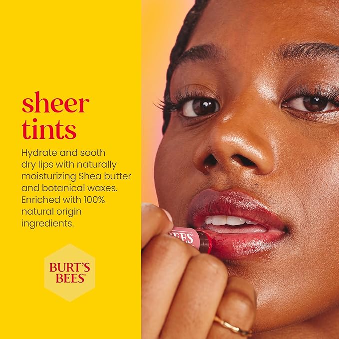 Burt's Bees Lip Tint Balm with Long Lasting 2 in 1 Duo Tinted Balm Formula, Color Infused with Deeply Hydrating Shea Butter for a Natural Looking Buildable Finish, Petal Rose (2-Pack)-Velvo Beauty