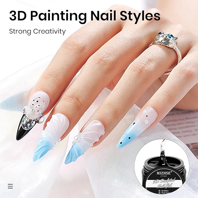 MIZHSE 30g/1oz Solid Builder Gel for Nails and 15g 3D Painting Gel, Clear Hard Gels for Nails Sculpting Nails Art Soak Off U V LED Builder Salon Home DIY Manicure-Velvo Beauty