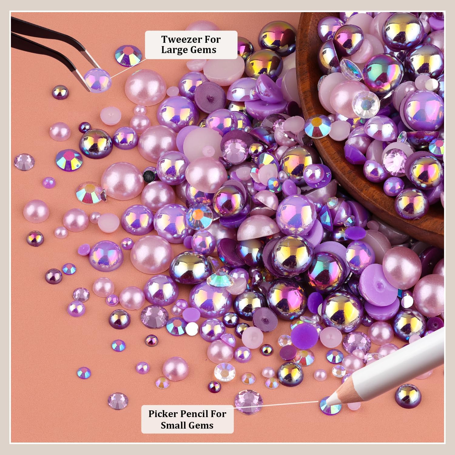 80g Flatback Pearls and Rhinestones for Crafting, Purple 3-10mm Resin Rhinestones and Half Pearls for Bedazzling, Nail Art and Dec with 3pcs 10ml B7000 Jewelry Glue, Tweezer and Pickup Pencil-Velvo Beauty