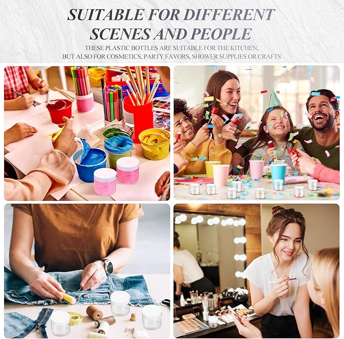 SATINIOR 24 Pieces Empty Clear Plastic Jars with Lids Round Storage Containers Wide-Mouth for Beauty Product Cosmetic Cream Lotion Liquid Butter Craft and Food (White Lid, 1 oz)-Velvo Beauty