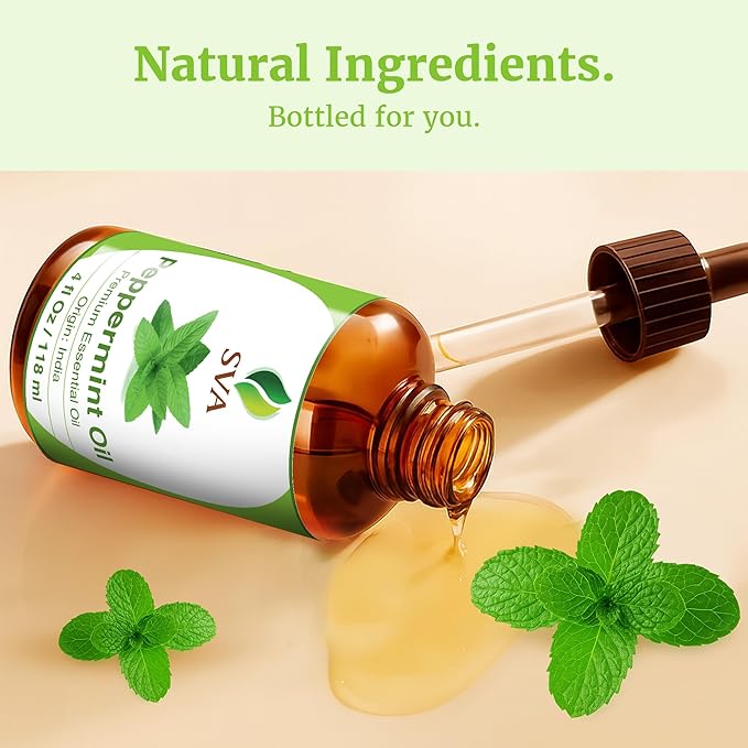 SVA Peppermint Essential Oil – 4 Fl Oz – 100% Natural Peppermint Oil - for Diffuser, Hair Care, Face, Skin Care, Aromatherapy, Scalp and Body Massage, Soap and Candle Making - with Dropper-Velvo Beauty