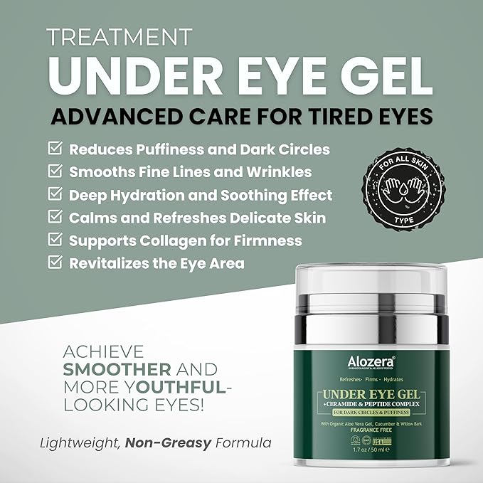 Under Eye Gel - Premium Anti Aging Eye Cream for Dark Circles & Puffiness, Treatment On, Eye Bags Gone, Brightness Glows, 1.7 oz.-Velvo Beauty
