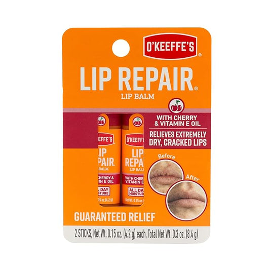 O'Keeffe's Lip Repair Lip Balm with Cherry & Vitamin E Oil, Stick, Twin Pack-Velvo Beauty