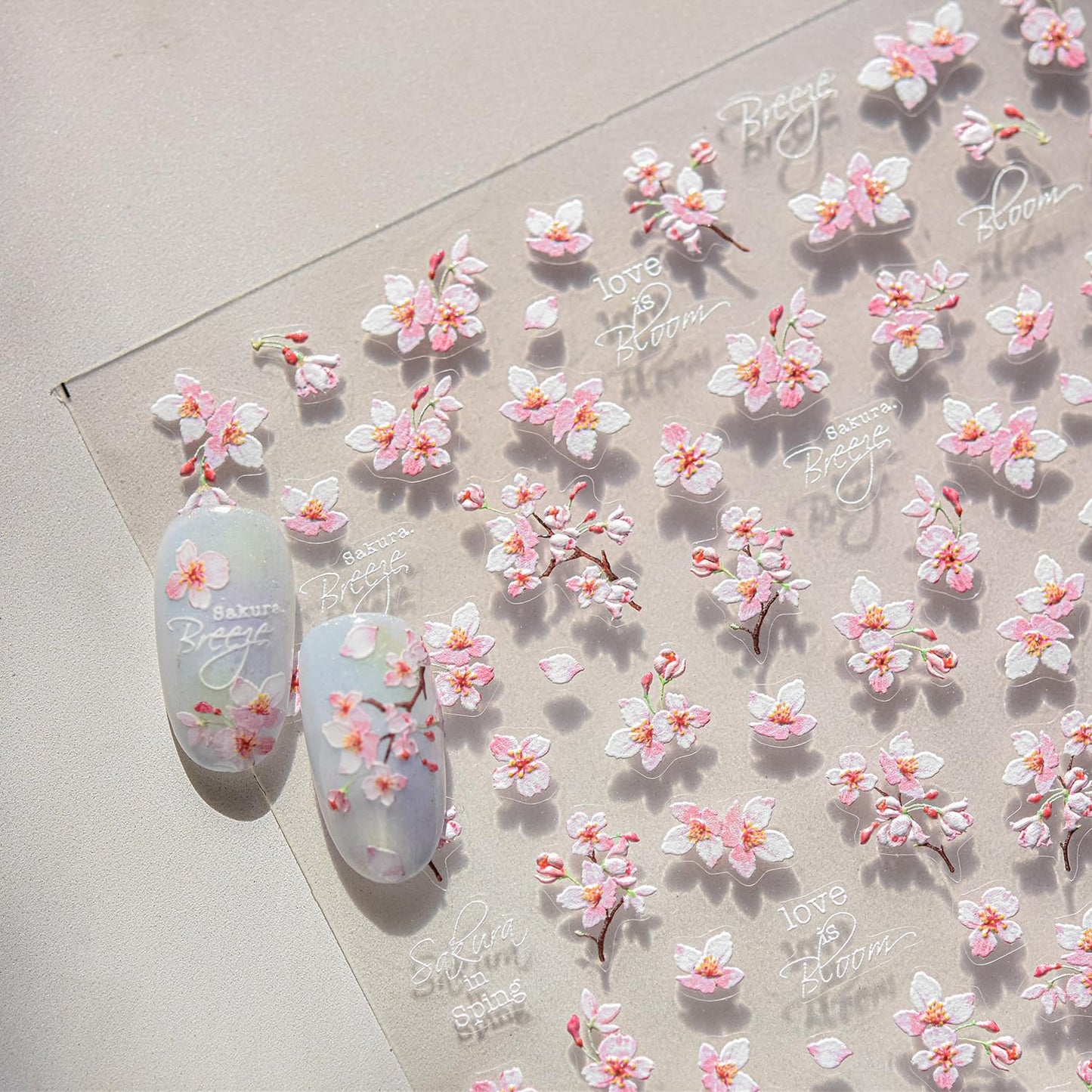Cherry Blossoms Nail Art Stickers Pink White Flowers Nail Decals for Acrylic Nails 5D Embossed Self-Adhesive Flower Designs Nail Sticker Spring Summer Cute Floral Nail Decal for Women DIY Nail Decor-Velvo Beauty