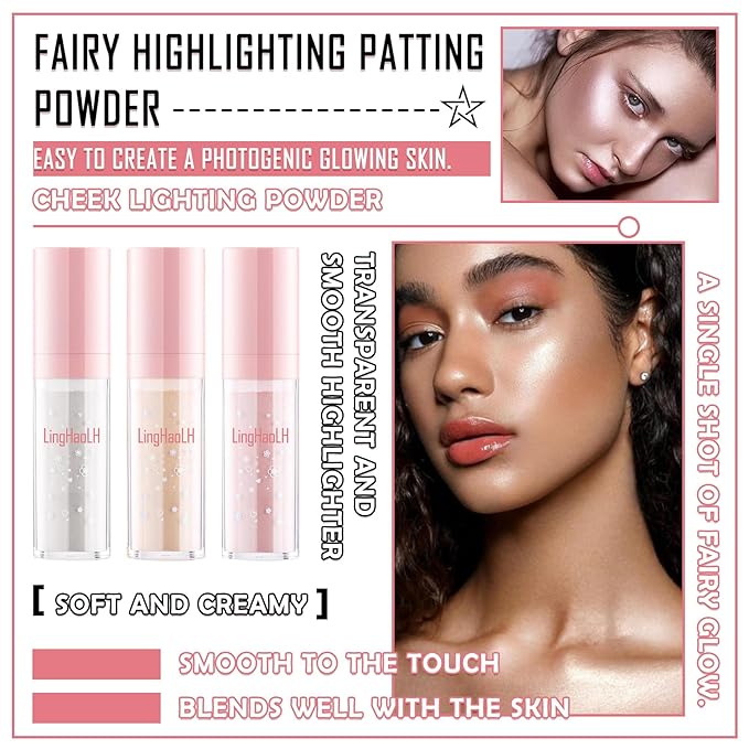 3 Colors Glitter Powder Highlighter Makeup,Polvo De Hadas,Pearlescent Patting Powder,Three-Dimensional Fairy Dust Highlight Patting Powder for Body and Face-Velvo Beauty