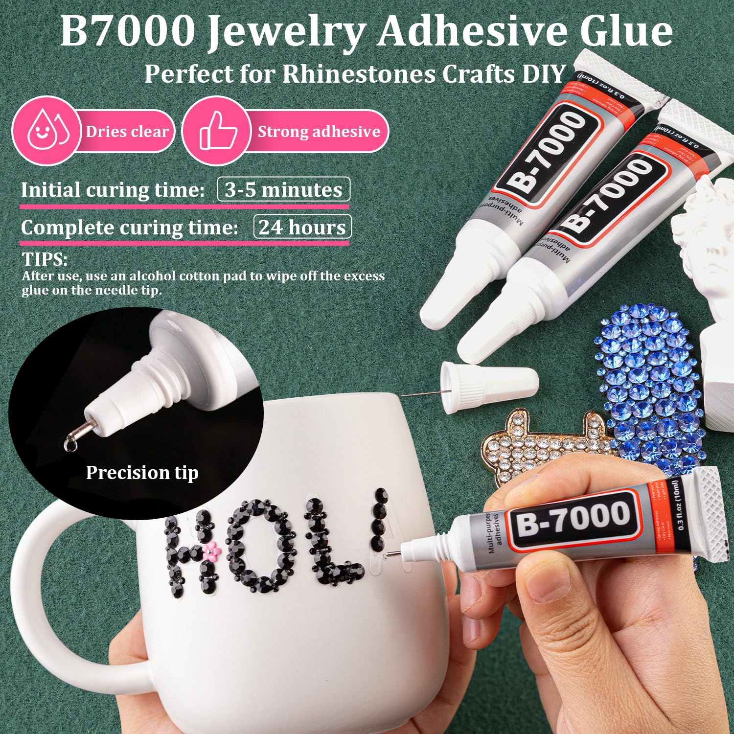 Resin Rhinestones for Crafting with B7000 Jewelry Glue, 2 Boxes Black Flatback Crystals with 3Pcs 10ml Glue for Bedazzling Crafts DIY Nail Art Makeup，Non Hotfix Gems for Clothing Shoes-Velvo Beauty