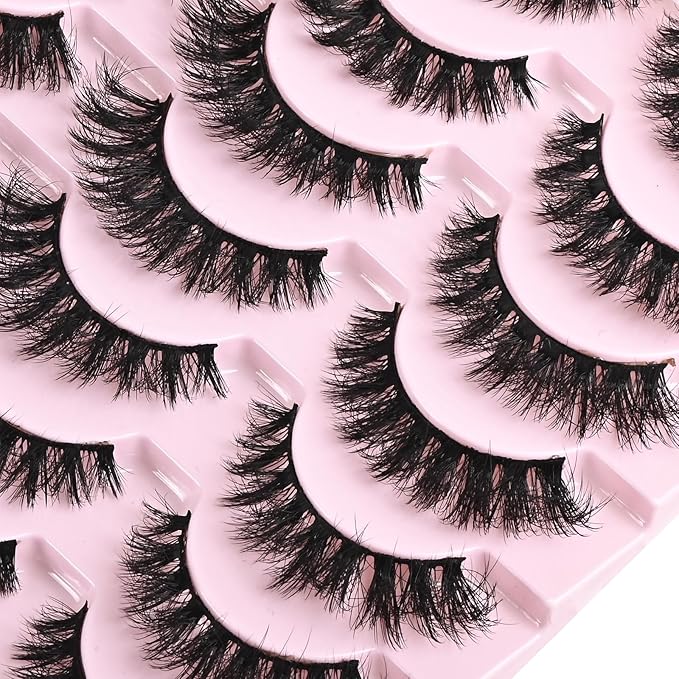 FARRED Wispy Mink Lashes Fluffy False Eyelashes 14 Pairs Fake Eyelashes Natural Look Short Natural Lashes Cat Eye Lash Wispy Volume Eyelash Faux Mink Strip Lashes Pack for Daily Makeup (F19 | 6-13 mm)-Velvo Beauty