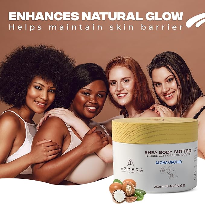 AZMERA Handcrafted Whipped Shea Body Butter – Luxurious Orchid Scented Moisturizer for Dry, Sensitive Skin with Argan Oil & Vitamin E – Vegan, Non-Greasy Skincare – 8.82 oz-Velvo Beauty