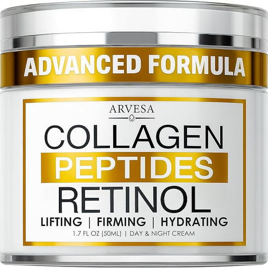 Retinol Cream for Face with Collagen, Peptides - Anti Aging Wrinkle Cream for Women and Men - Day-Night Facial Moisturizer with Hyaluronic Acid - Tightening and Skin Firming - Neck & Décolleté-Velvo Beauty