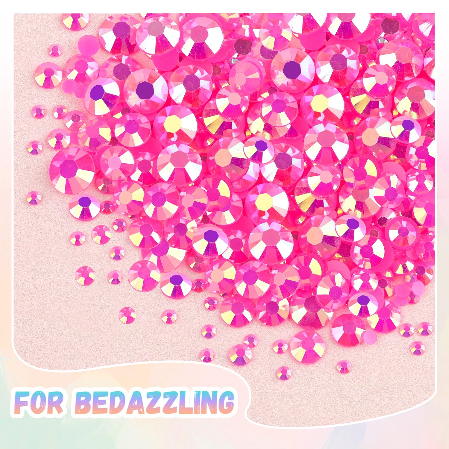 25000Pcs Resin Jelly Rhinestones with Tweezers for Crafting, 2-6mm Mixed Sizes (Hot Pink AB) Non Hotfix Flatback Gems, Bedazzling Crystal for DIY Crafts Clothing Tumblers Mugs Shoes Decor Nail Art-Velvo Beauty