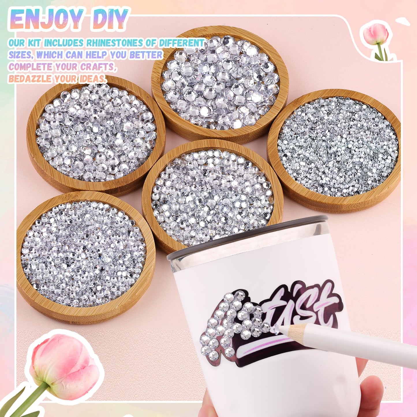 25000Pcs Resin Jelly Rhinestones with Tweezers for Crafting, 2-6mm Mixed Sizes (Clear) Non Hotfix Flatback Gems, Bedazzling Crystal for DIY Crafts Clothing Tumblers Mugs Shoes Decor Nail Art-Velvo Beauty