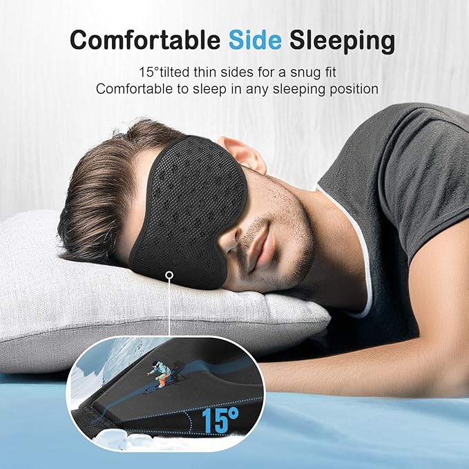 LitBear Breathable Sleep Mask, 3D Eye Mak Sleep for Side Sleepers Women Men, Light Blocking Sleeping Mask with Adjustable Strap, Soft Lightweight Eye Cover for Travel, Night Work, Nap, Office - Black-Velvo Beauty