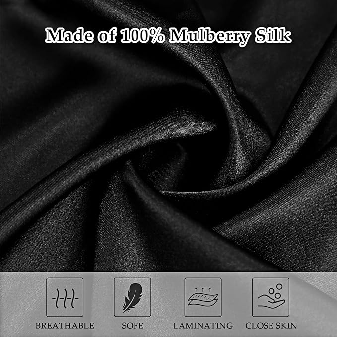 2 Pack Satin Pillowcase with Latent Zipper, Adjustable Satin Eye Mask for Sleeping and Satin Volume Scrunchie for Hair and Skin, Standard Size (Classic Style, Black)-Velvo Beauty