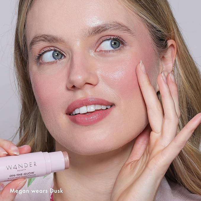 Wander Beauty On-the-Glow Blush and Illuminator - Dusk/Nude Glow - 7-in-1 Hydrating Cream Blush & Highlighting Stick - Stick Blush for Cheeks, Lip, Face & Body - Highlighter Makeup & Blush - 0.4 oz-Velvo Beauty