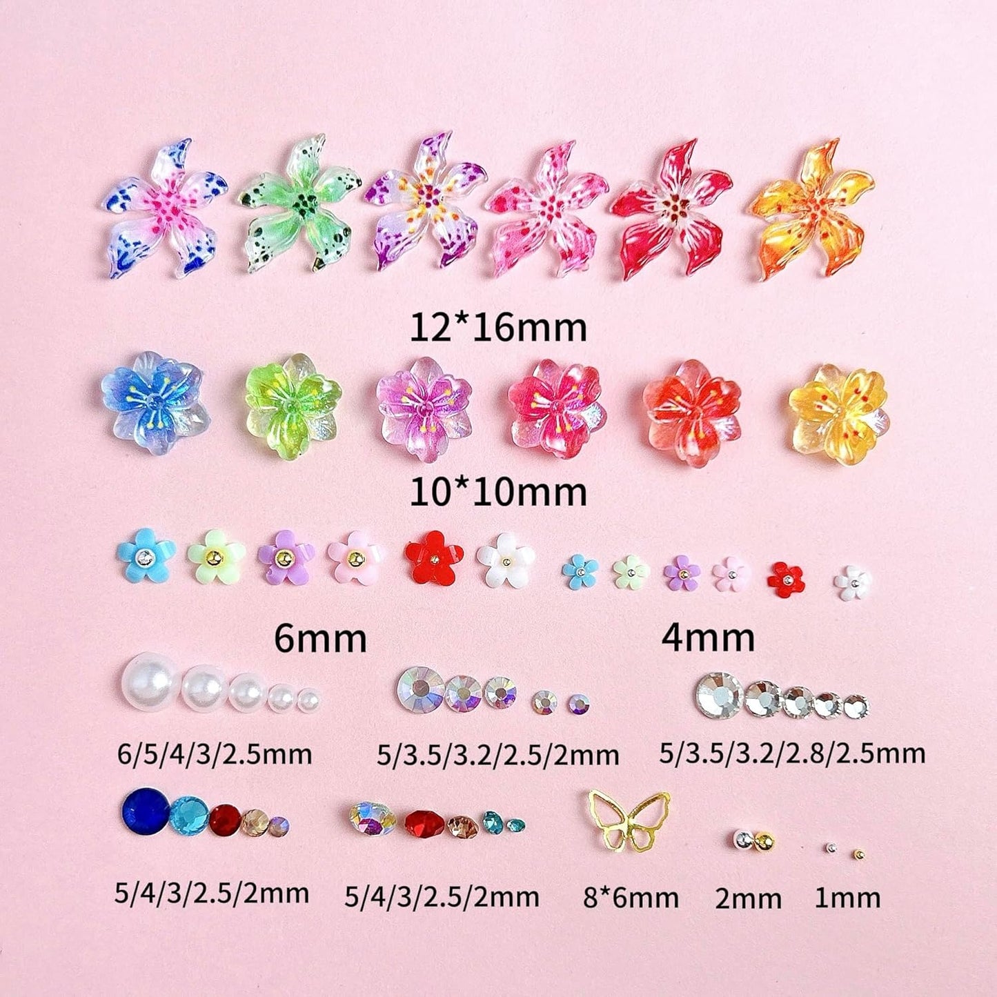 Flower 3D Nail Charms and Gems, Cute Hawaii Flowers Nail Art Charms, Gold Butterfly Nail Rhinestone and Charms,White Flatback Pearls Nail Charms Y2K Kit-Velvo Beauty