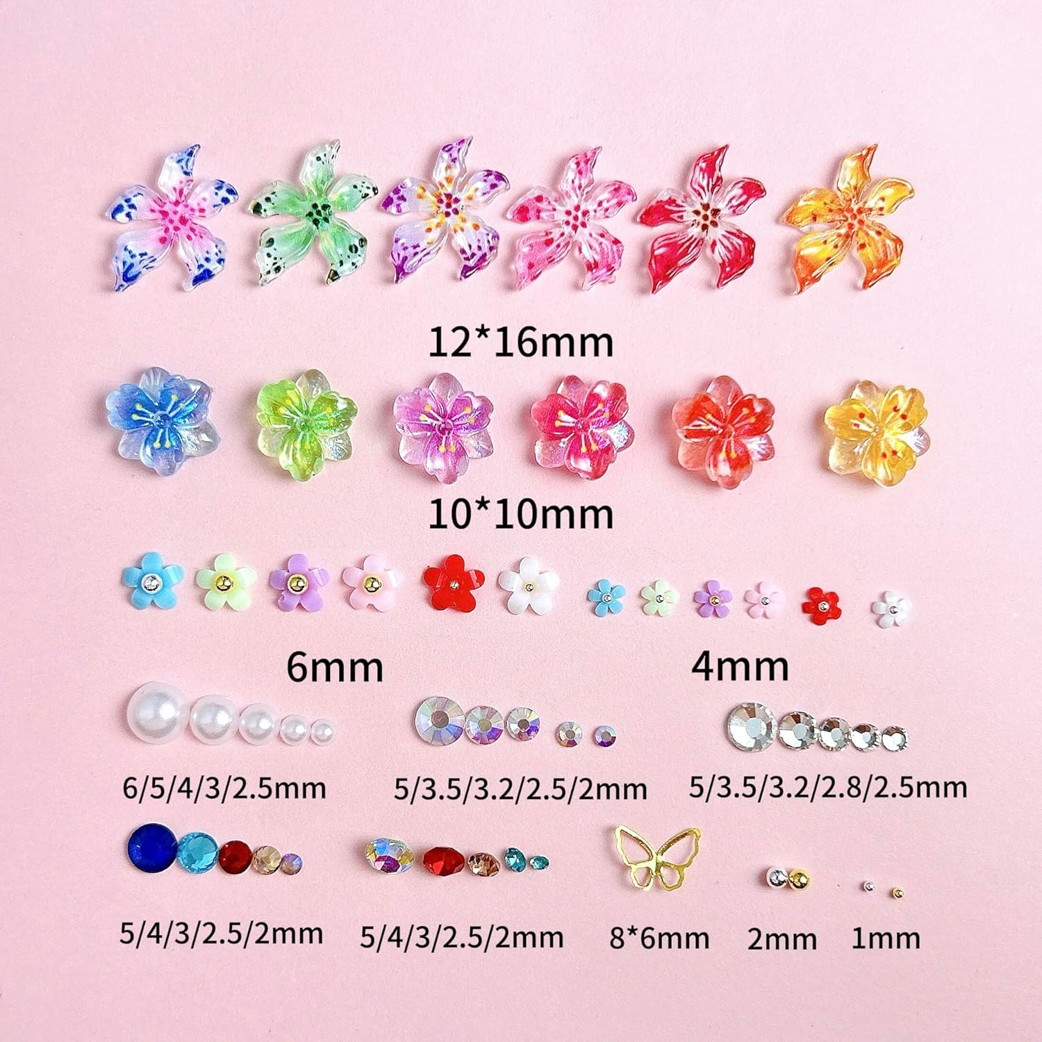 Flower 3D Nail Charms and Gems, Cute Hawaii Flowers Nail Art Charms, Gold Butterfly Nail Rhinestone and Charms,White Flatback Pearls Nail Charms Y2K Kit-Velvo Beauty