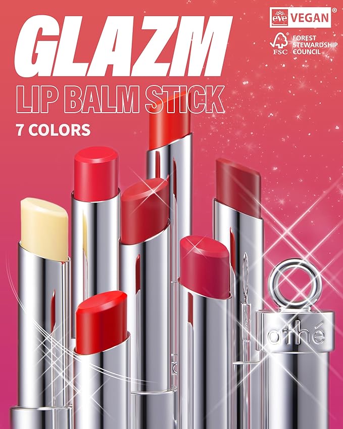ATHE Glazm Lipbalm Stick - Vegan Glow Korean Lip Balm - Plumping, Volumizing & Highly Pigmented Lipstick - Soft Melting, Buildable Formula - Plant-Derived, Cruelty-Free, 0.12oz. (00 Thrilling)-Velvo Beauty