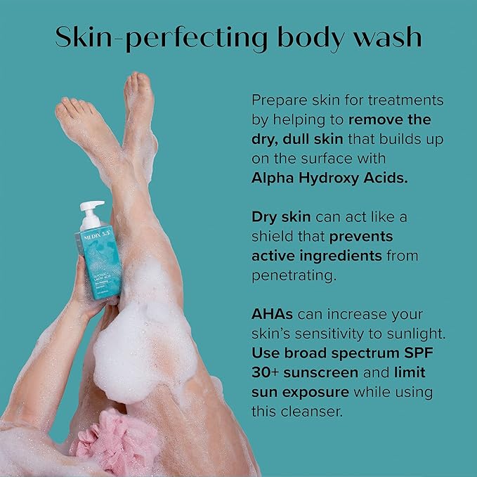 Medix 20% Glycolic Acid Booster + Exfoliating Body Wash Cleanser Skin Care 2PC Set | AHA Exfoliant Body Wash + Body Serum Both Refine + Soften Dead Dry Skin, Bumps, Wrinkles, & Fine Lines, Bundle-Velvo Beauty