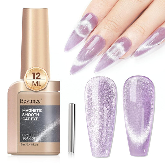 Cat Eye Gel Nail Polish 12ML, Lavender Purple Smoothie Magnetic Gel Polish Holographic Shimmer Glitter Cats Eye Nail Polish with Magnet Stick Soak Off UV Nail Art Varnish-Velvo Beauty