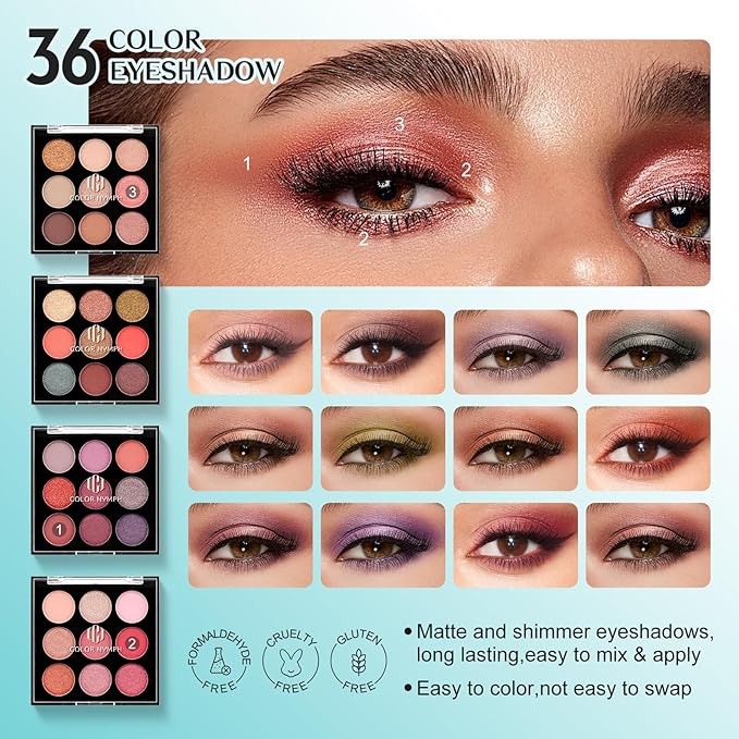 Color Nymph All In One Makeup Kit Comestics Gifts for Girls Teens, Travel Makeup Set 4 Trays Train Case for Beginner Includes Eyeshadow Highlighter Lipgloss Blush Concealer Brush Eyeliner Lipbalm-Velvo Beauty