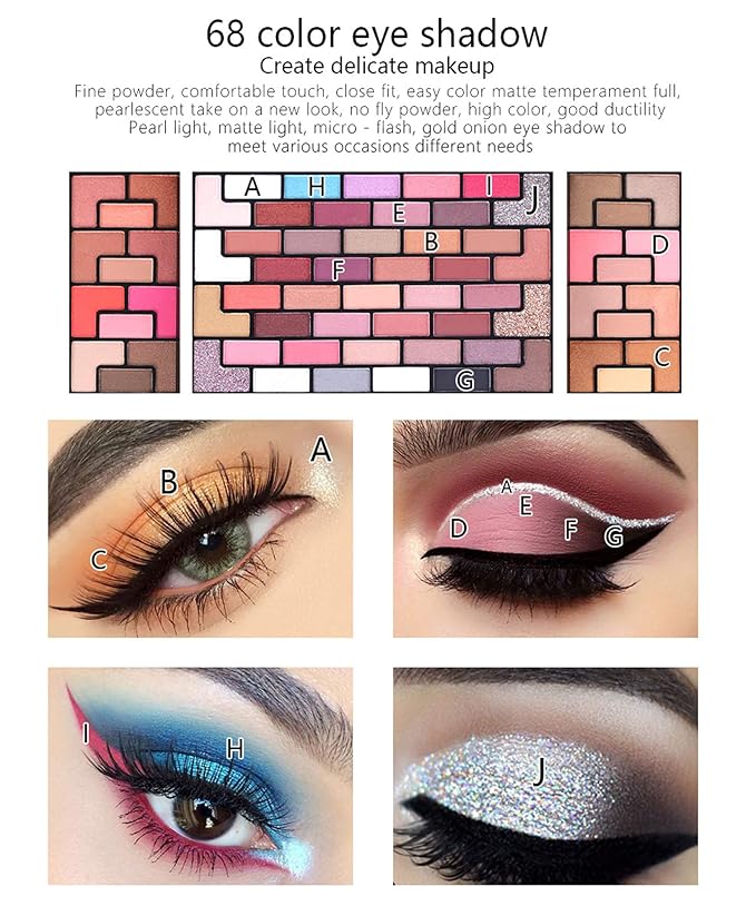 98 Colors All in one Makeup Gift Set Holiday Birthday Beauty Cosmetic Essential Starter Bundle Include 68 Eyeshadow Palette, 8 Blush, 4 Compact Powder, 3 Lipstick, Eyebrow Pencil, Lip Liner-Velvo Beauty