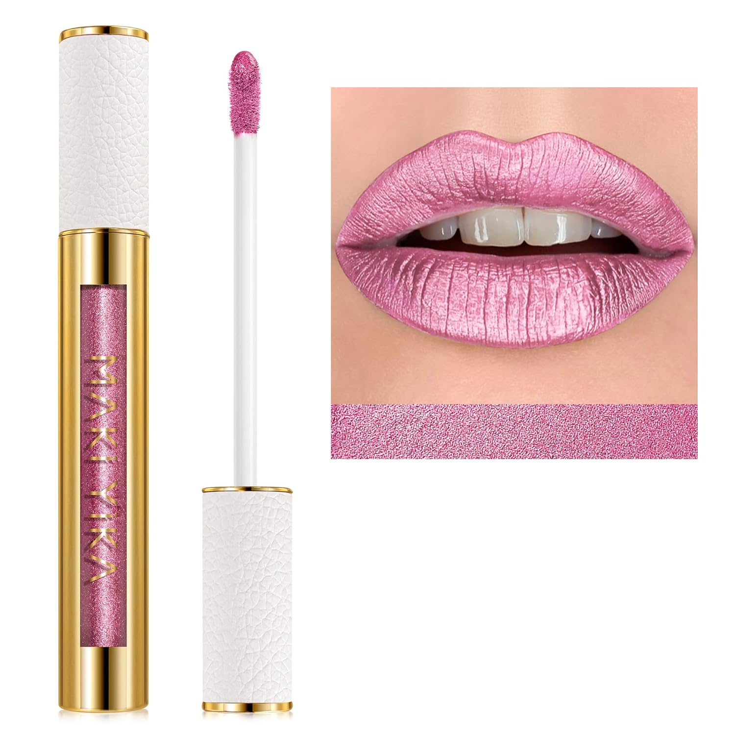 MAKI YIKA Pink Lipstick for Women Metallic Lipsticks Glitter Long Lasting Lipstick No Smudge No Transfer Liquid Lip Gloss (BR013 First Love)-Velvo Beauty