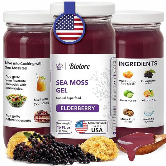 Biolore Sea Moss Gel - Elderberry 16oz, Wildcrafted Irish Seamoss with Essential Vitamins & Trace Minerals, Vegan Superfood Made in USA-Velvo Beauty