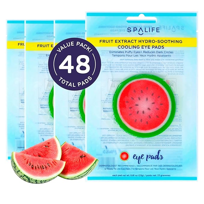 SpaLife Watermelon Cooling Eye Pads, 48 Hydrating Under Eye Patches for Puffiness, Dark Circles, and Tired Eyes, Infused with Hyaluronic Acid, Glycerin, and Vitamin C, Fruity Scent-Velvo Beauty