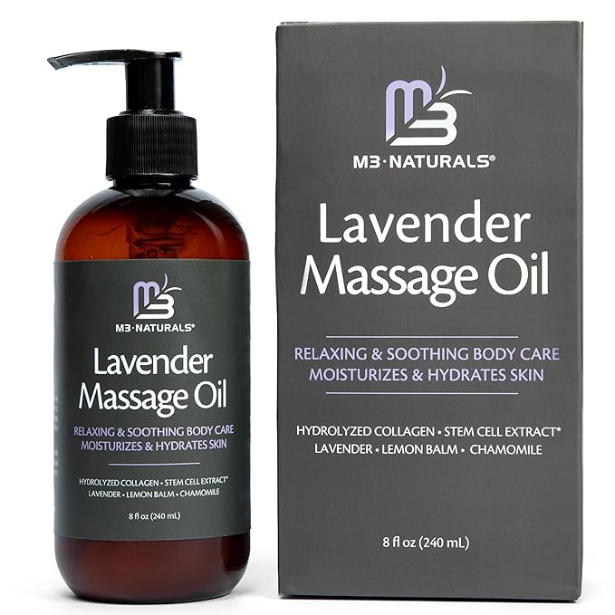 Lavender Sensual Massage Oil with Collagen and Stem Cells, Skin Tightening Therapy for Bum, Thighs, and Belly, Fast-Absorbing Cellulite Oil by M3 Naturals-Velvo Beauty