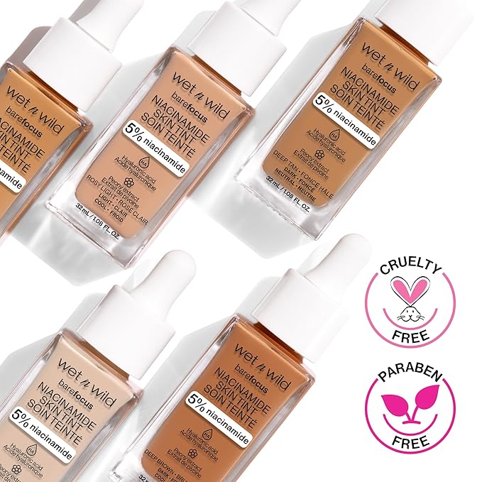 wet n wild Bare Focus Skin Tint, 5% Niacinamide Enriched,Buildable Sheer Lightweight Coverage, Natural Radiant Finish, Hyaluronic & Vitamin Hydration Boost, Cruelty-Free & Vegan - Truffle-Velvo Beauty