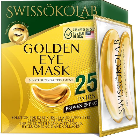 SWISSÖKOLAB Under Eye Patches For Puffy Eyes 24k Gold Eye Mask Dark Circles And Puffiness Collagen Eye Gel Pads Moisturizing & Reducing Wrinkles Anti-Aging Hyaluronic Acid (24K Gold Eye Mask)-Velvo Beauty
