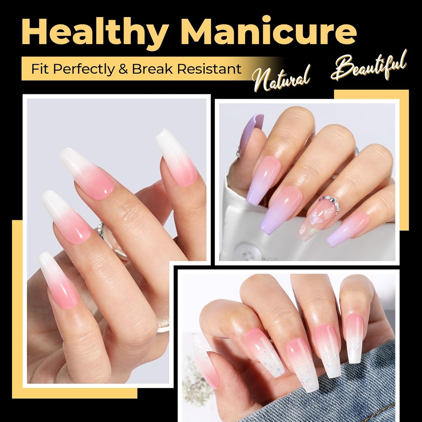 UNA GELLA Medium Coffin Nails Tips 600Pcs, Gel Nail Tips Coffin Pre Etched Press On Nails Fake Soft Gel Nail Tips For Nail Extension Ombre Stlye Art Home DIY Salon 12 Sizes-Velvo Beauty