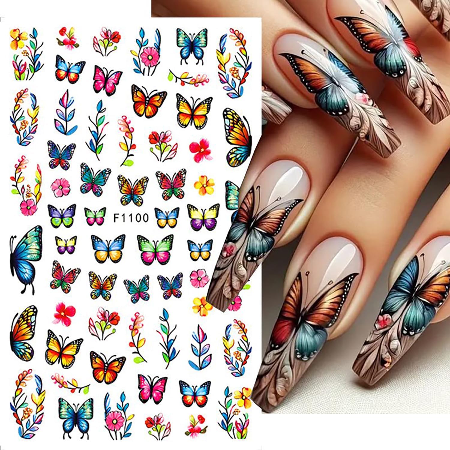 8 Sheets Butterfly Flower Nail Art Stickers 3D Self-Adhesive Spring Summer Nail Sticker Flower Nail Art Decals Holographic Blossom Nail Decal Decoration for Women Colorful Butterfly Manicure Supplies-Velvo Beauty