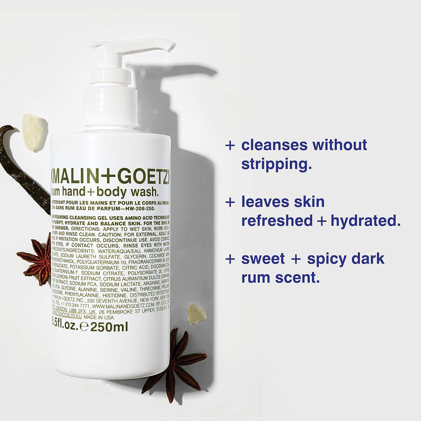 Malin + Goetz Rum Hand & Body Wash, 16 Fl. Oz. – Men & Women Natural Body Wash For All Skin Types, Foaming Hydrating Cleansing Gel, Cruelty-Free & Vegan-Velvo Beauty